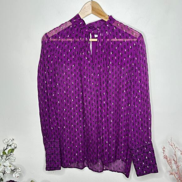 BA&SH Cabri Metallic Sheer Blouse Plum Purple Sz M {MM34} - Picture 6 of 9